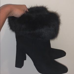 Black suede with Fur Top Heeled Boots